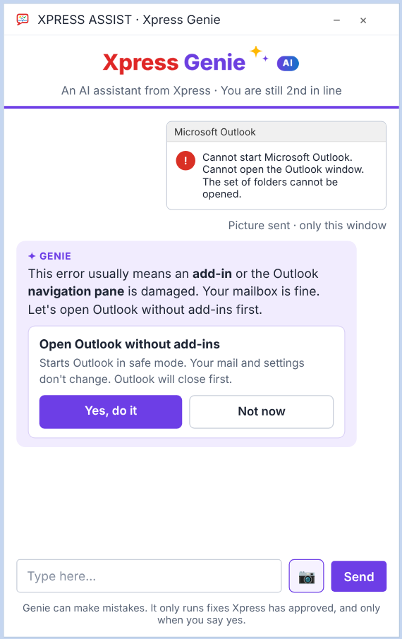 Xpress Genie fixing an Outlook error