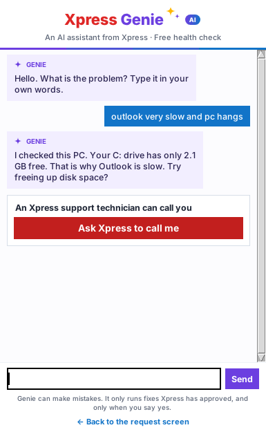 Asking Xpress for a call back