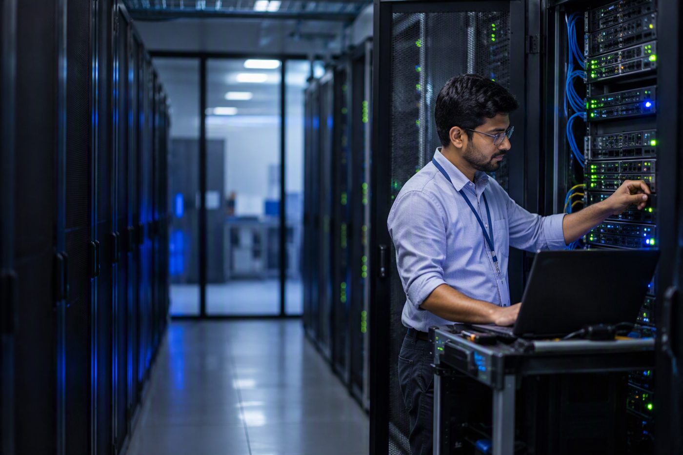 A technician in a server room