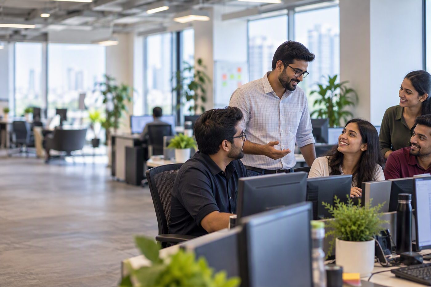 The team discussing a customer's IT