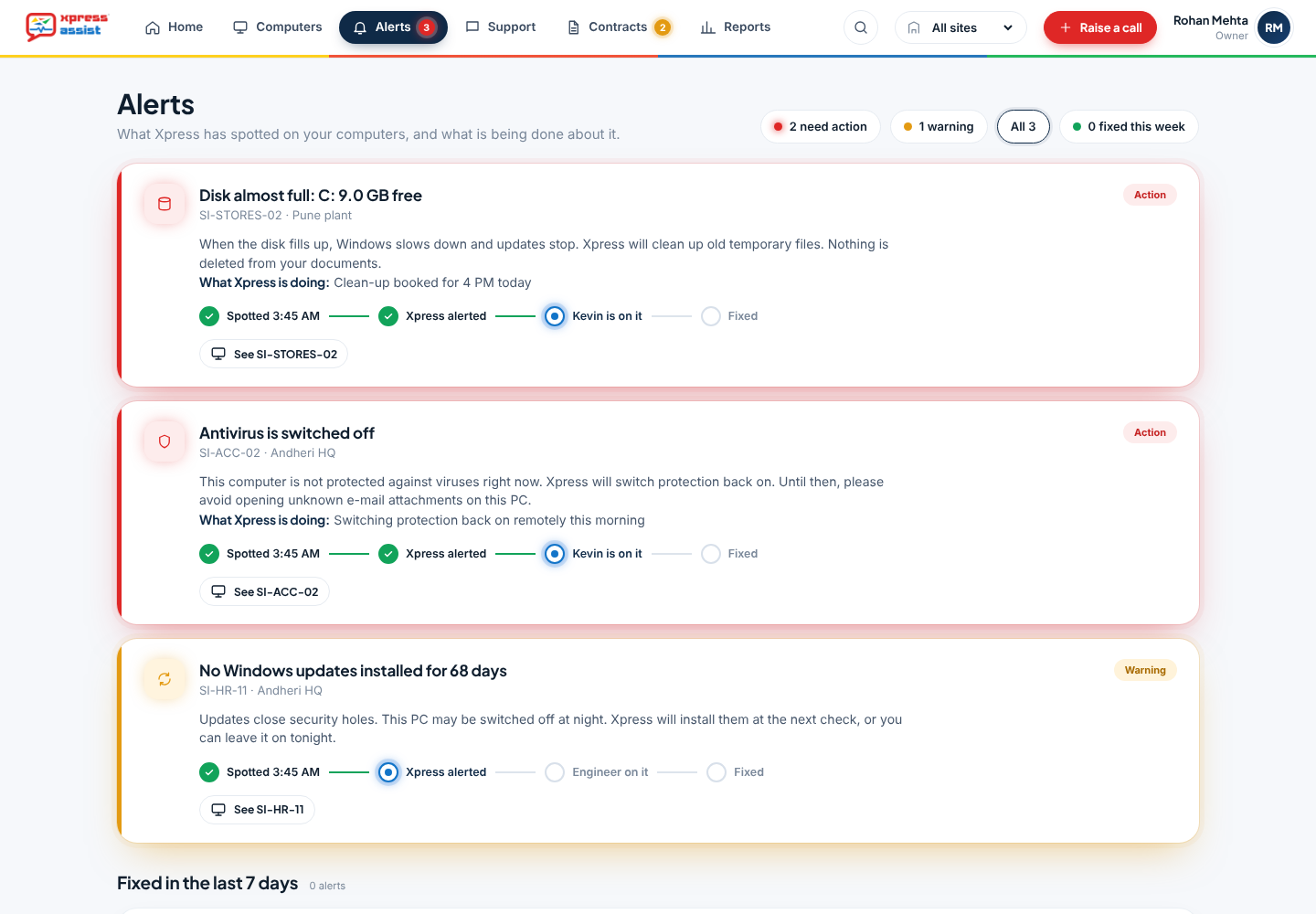 Health alerts with progress