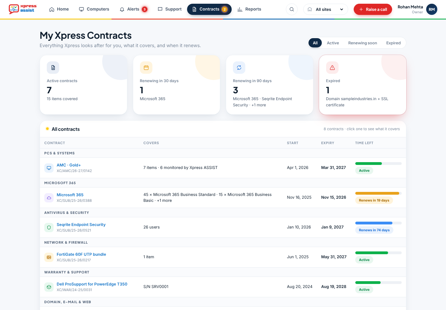 My Xpress contracts and renewals