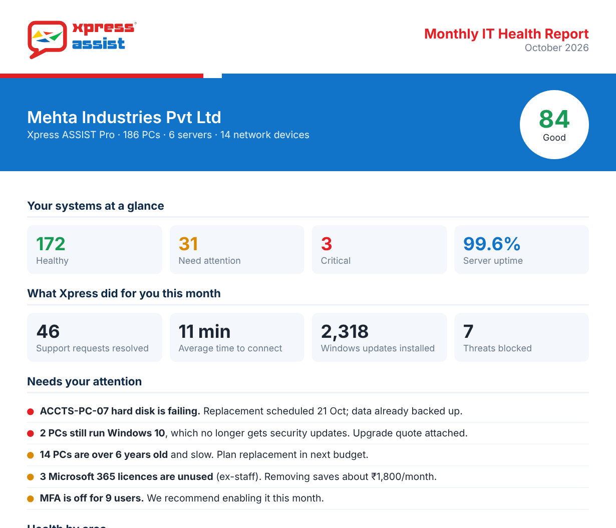 Monthly IT health report