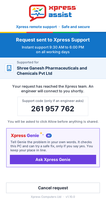 Request sent, with Xpress Genie
